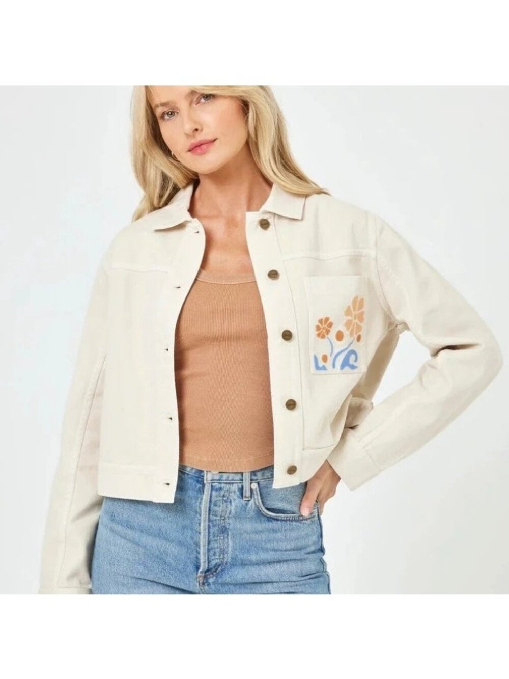 L*Space Cotton Denim Capri Jacket Bone Size Small NWT